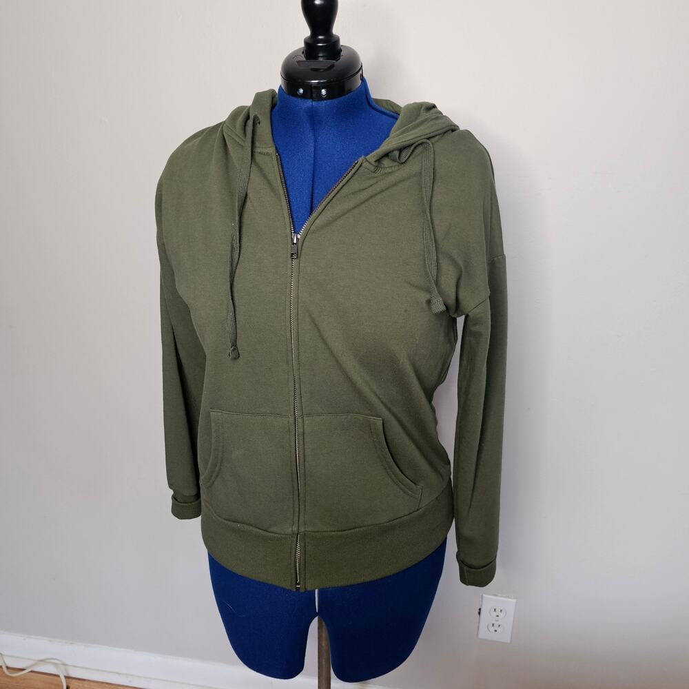 Time & Tru Olive Green Zip Up Hoodie Size Med